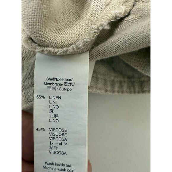GAP Solid Tan Fitted Linen Moto Shine Jacket Lightweight Sz L Full Zip *Notes - Picture 8 of 13